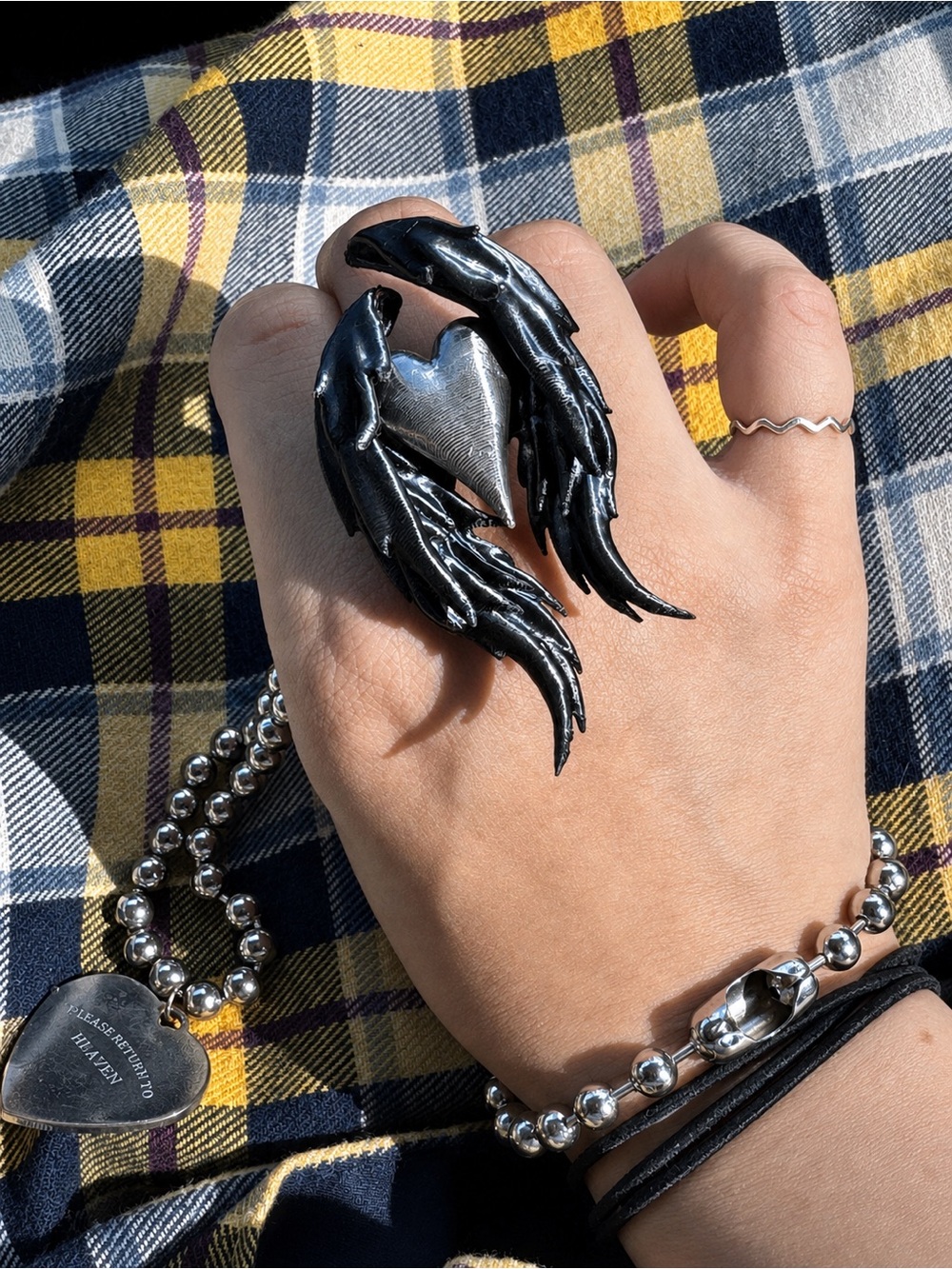 Black Winged Heart Pin with Silver Heart Center